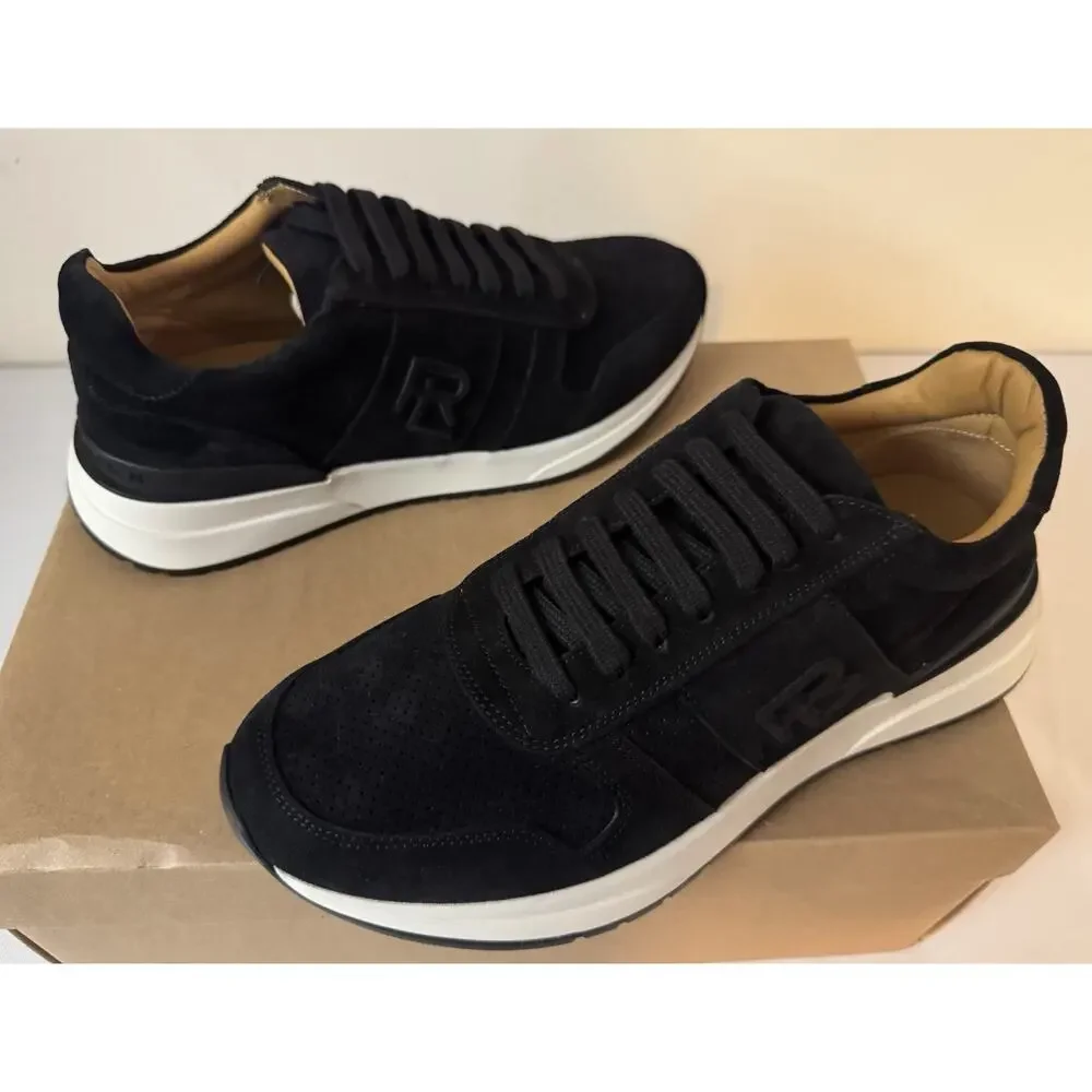 NIB Ralph Lauren Purple Label ‘Ethan’ Black Suede Logo Sneakers Size 8 $895.00